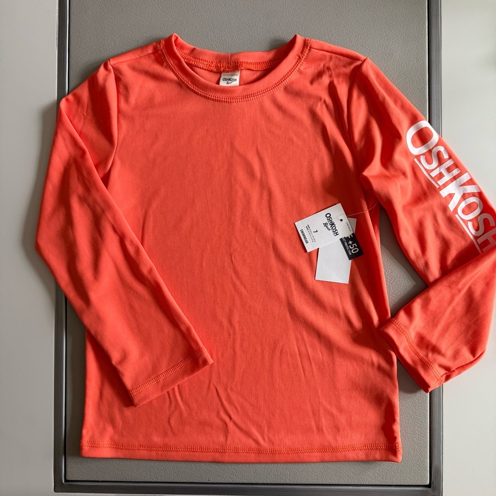 OshKosh B'Gosh Rash-guard Swim Top | UPF 50+ | Orange/White